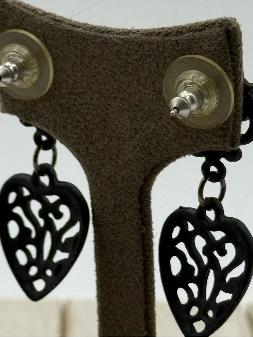 Vintage Black Filigree Heart Drop Earrings